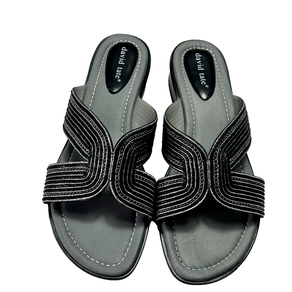 David Tate Thrive Sandal Women's Size 11 Gray Corded Metallic Detail Slide